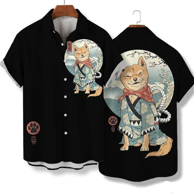 Harajuku Jaapani stiilis särk meeste riiete jaoks Samurai lahe kassiga trükitud nööbiga särgid Mood Street Trend 2025 Mees Uus pluus