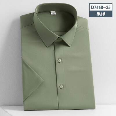 Jauni Stretch pretgrumbu vīriešu krekli ar īsām piedurknēm Kleita krekli vīriešiem Slim Fit Camisa sociālā biznesa blūze balts krekls