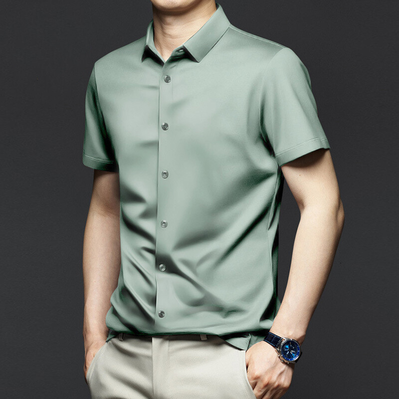 Jauni Stretch pretgrumbu vīriešu krekli ar īsām piedurknēm Kleita krekli vīriešiem Slim Fit Camisa sociālā biznesa blūze balts krekls