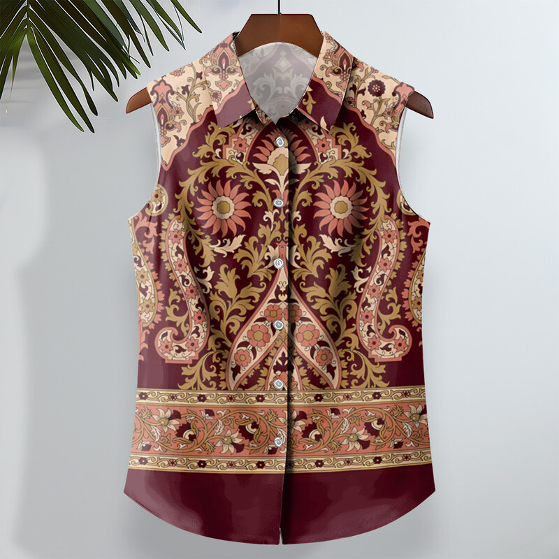 Etninio stiliaus vyriški marškiniai su anakardžių gėlėmis marginti berankoviai atvartai Havajietiški marškiniai vyrams Laisvalaikio vintažiniai dideli vyriški drabužiai