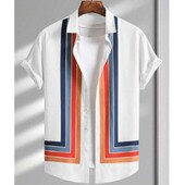 Lihtsad särgid meestele 3D triibuga trükitud meesterõivad, lahtised, suured ja õitsevad vabaaja lühikeste varrukatega tänavatopsid