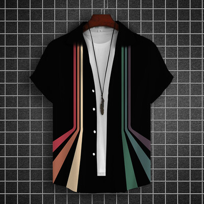 Lihtsad särgid meestele 3D triibuga trükitud meesterõivad, lahtised, suured ja õitsevad vabaaja lühikeste varrukatega tänavatopsid