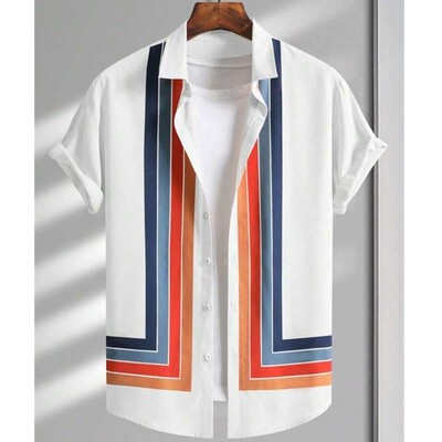 Lihtsad särgid meestele 3D triibuga trükitud meesterõivad, lahtised, suured ja õitsevad vabaaja lühikeste varrukatega tänavatopsid