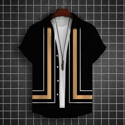 Lihtsad särgid meestele 3D triibuga trükitud meesterõivad, lahtised, suured ja õitsevad vabaaja lühikeste varrukatega tänavatopsid