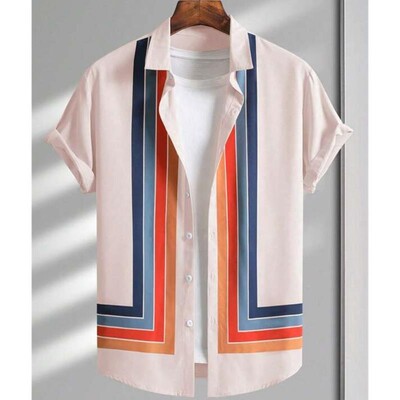 Lihtsad särgid meestele 3D triibuga trükitud meesterõivad, lahtised, suured ja õitsevad vabaaja lühikeste varrukatega tänavatopsid