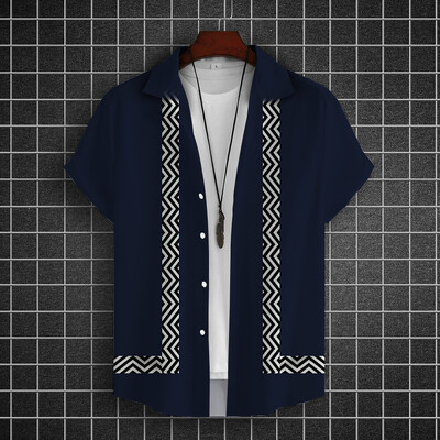 Lihtsad särgid meestele 3D triibuga trükitud meesterõivad, lahtised, suured ja õitsevad vabaaja lühikeste varrukatega tänavatopsid