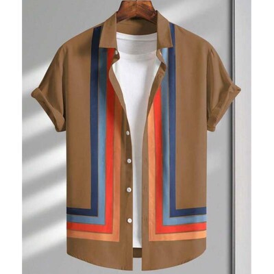 Lihtsad särgid meestele 3D triibuga trükitud meesterõivad, lahtised, suured ja õitsevad vabaaja lühikeste varrukatega tänavatopsid