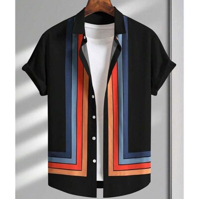 Lihtsad särgid meestele 3D triibuga trükitud meesterõivad, lahtised, suured ja õitsevad vabaaja lühikeste varrukatega tänavatopsid