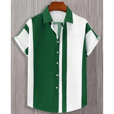 Lihtsad särgid meestele 3D triibuga trükitud meesterõivad, lahtised, suured ja õitsevad vabaaja lühikeste varrukatega tänavatopsid