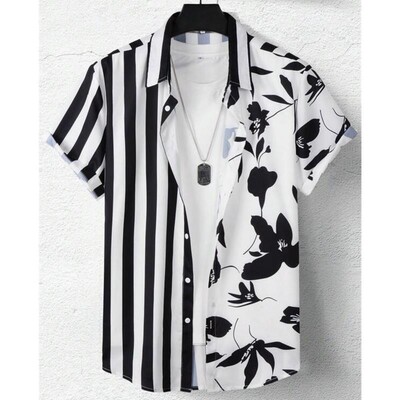 Lihtsad särgid meestele 3D triibuga trükitud meesterõivad, lahtised, suured ja õitsevad vabaaja lühikeste varrukatega tänavatopsid