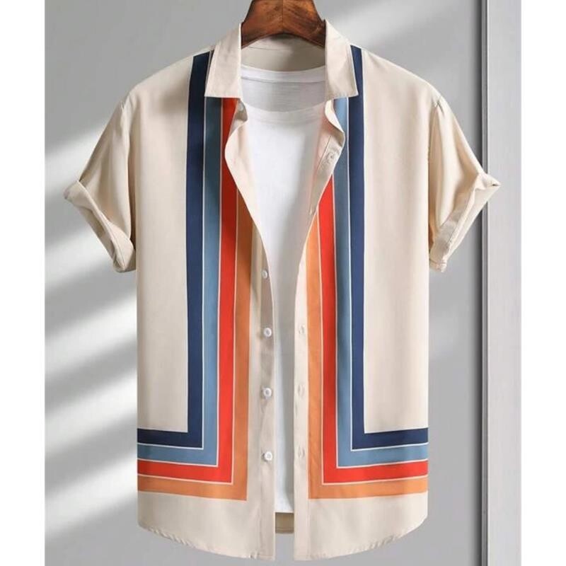 Lihtsad särgid meestele 3D triibuga trükitud meesterõivad, lahtised, suured ja õitsevad vabaaja lühikeste varrukatega tänavatopsid