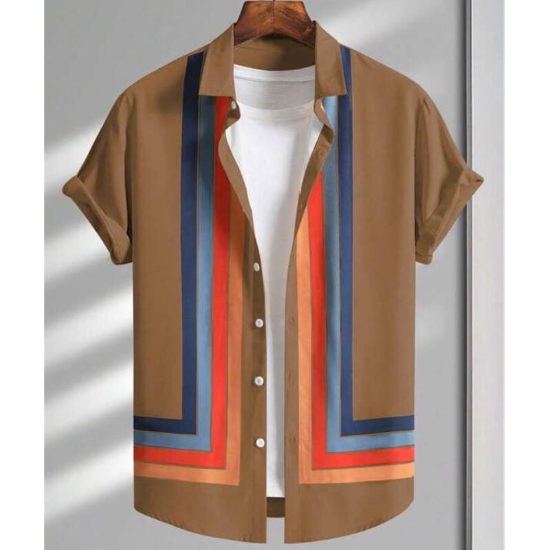 Lihtsad särgid meestele 3D triibuga trükitud meesterõivad, lahtised, suured ja õitsevad vabaaja lühikeste varrukatega tänavatopsid