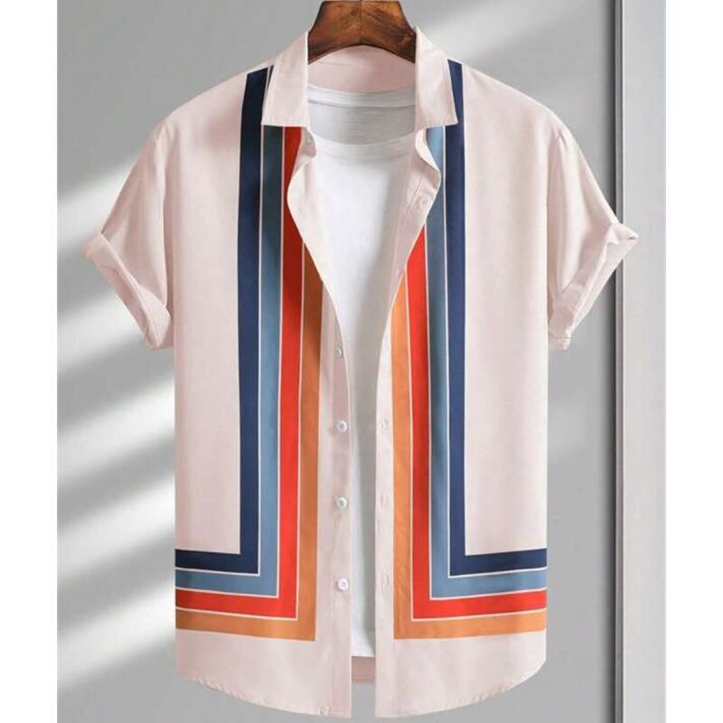 Lihtsad särgid meestele 3D triibuga trükitud meesterõivad, lahtised, suured ja õitsevad vabaaja lühikeste varrukatega tänavatopsid