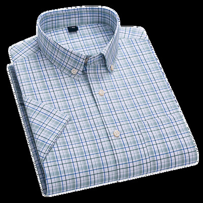 2025 m. vyriški 100 % medvilnės vasariniai marškinėliai trumpomis rankovėmis Oksfordo languotas mados laisvalaikio plonas, patogus aukštos kokybės biuras