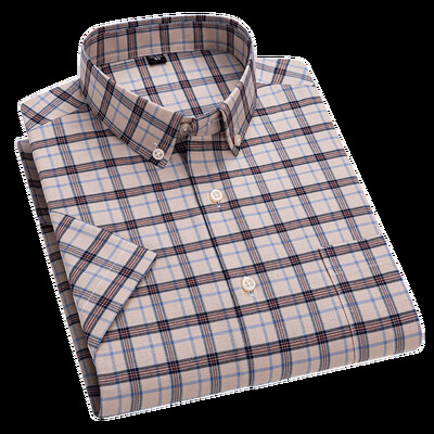 2025 m. vyriški 100 % medvilnės vasariniai marškinėliai trumpomis rankovėmis Oksfordo languotas mados laisvalaikio plonas, patogus aukštos kokybės biuras