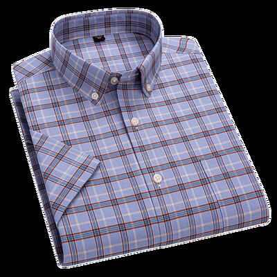 2025 m. vyriški 100 % medvilnės vasariniai marškinėliai trumpomis rankovėmis Oksfordo languotas mados laisvalaikio plonas, patogus aukštos kokybės biuras