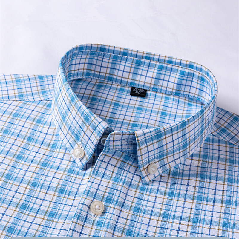 2025 m. vyriški 100 % medvilnės vasariniai marškinėliai trumpomis rankovėmis Oksfordo languotas mados laisvalaikio plonas, patogus aukštos kokybės biuras