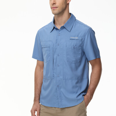 Vīriešu elpojoši makšķerēšanas krekli, UPF 50+ īsām piedurknēm ikdienas kravas makšķerēšanas krekls, piepogājami taktiskie krekli Blūze āra aktivitātēm