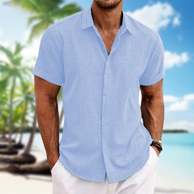 Meeste lühikeste varrukatega särk puuvillane linane kerge nahasõbralik rannatopp vaba vabaaja ühevärviline moodne meesterõivas