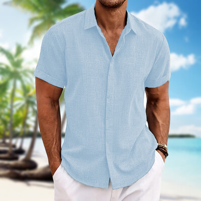 Meeste lühikeste varrukatega särk puuvillane linane kerge nahasõbralik rannatopp vaba vabaaja ühevärviline moodne meesterõivas