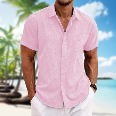 Meeste lühikeste varrukatega särk puuvillane linane kerge nahasõbralik rannatopp vaba vabaaja ühevärviline moodne meesterõivas