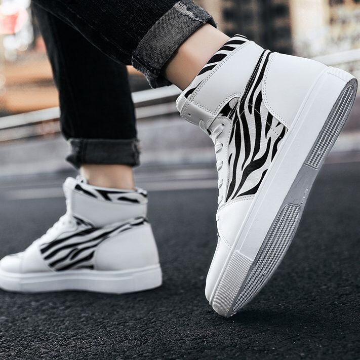 Platformas augstas augšdaļas sporta apavi Vīriešu ikdienas apavi liela izmēra 46 basketbola apavi Vīriešu sporta ikdienas apavi Vulcanized vīriešu Zebra kedas