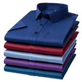 Nauji vyriški marškiniai nuo raukšlių Trumpomis rankovėmis Suknelės marškinėliai vyrams Slim Fit Camisa Social Business Palaidinė Kišeniniai balti marškiniai S-7XL