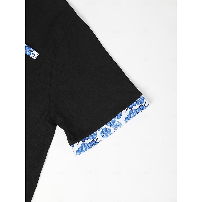 Lühikeste varrukatega särk 100% linane Lahe ja hingav Mugav ja tervislik materjal Gradient sinine Hawaii ranna meeste kardigan