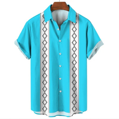 Havajų vyriški marškiniai Vasaros atvartas trumpomis rankovėmis marškinėliai Madingi paprastos juostelės spausdinti drabužiai Vyriški paplūdimio atostogų marškinėliai 2024 m.