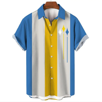 Havajų vyriški marškiniai Vasaros atvartas trumpomis rankovėmis marškinėliai Madingi paprastos juostelės spausdinti drabužiai Vyriški paplūdimio atostogų marškinėliai 2024 m.