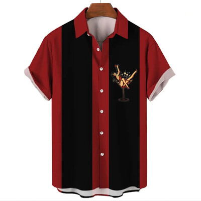 Havajų vyriški marškiniai Vasaros atvartas trumpomis rankovėmis marškinėliai Madingi paprastos juostelės spausdinti drabužiai Vyriški paplūdimio atostogų marškinėliai 2024 m.