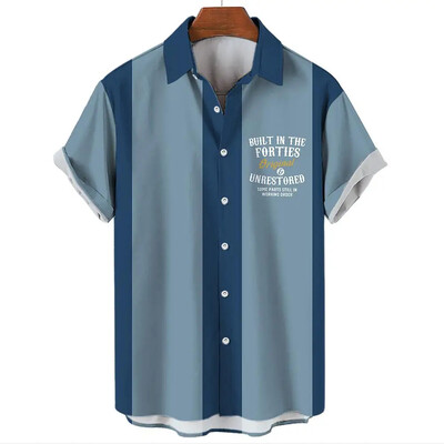 Havajų vyriški marškiniai Vasaros atvartas trumpomis rankovėmis marškinėliai Madingi paprastos juostelės spausdinti drabužiai Vyriški paplūdimio atostogų marškinėliai 2024 m.