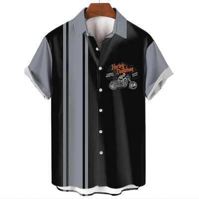 Havajų vyriški marškiniai Vasaros atvartas trumpomis rankovėmis marškinėliai Madingi paprastos juostelės spausdinti drabužiai Vyriški paplūdimio atostogų marškinėliai 2024 m.