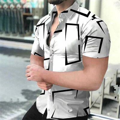 Vīriešu krekls, pludmales krekls ar ģeometrisku 3D apdruku, Havaju krekls ar īsām piedurknēm, vīriešu top vīriešu apģērbs, xs-6xl mīksts audums