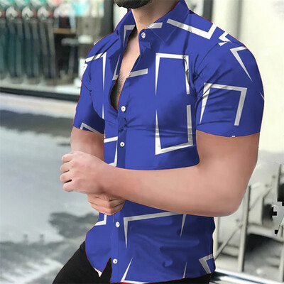 Vīriešu krekls, pludmales krekls ar ģeometrisku 3D apdruku, Havaju krekls ar īsām piedurknēm, vīriešu top vīriešu apģērbs, xs-6xl mīksts audums