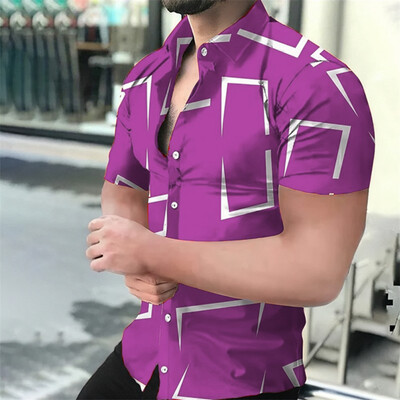 Vīriešu krekls, pludmales krekls ar ģeometrisku 3D apdruku, Havaju krekls ar īsām piedurknēm, vīriešu top vīriešu apģērbs, xs-6xl mīksts audums