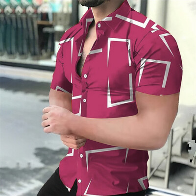 Vīriešu krekls, pludmales krekls ar ģeometrisku 3D apdruku, Havaju krekls ar īsām piedurknēm, vīriešu top vīriešu apģērbs, xs-6xl mīksts audums