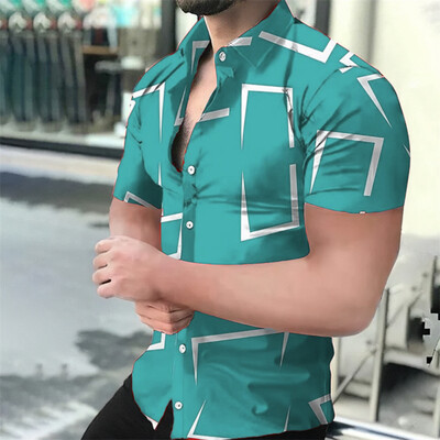 Vīriešu krekls, pludmales krekls ar ģeometrisku 3D apdruku, Havaju krekls ar īsām piedurknēm, vīriešu top vīriešu apģērbs, xs-6xl mīksts audums