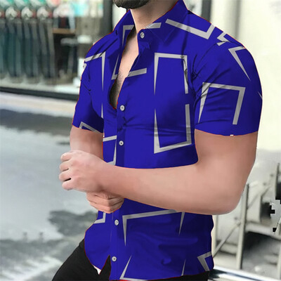 Vīriešu krekls, pludmales krekls ar ģeometrisku 3D apdruku, Havaju krekls ar īsām piedurknēm, vīriešu top vīriešu apģērbs, xs-6xl mīksts audums