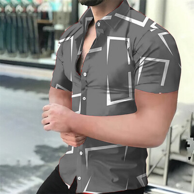 Vīriešu krekls, pludmales krekls ar ģeometrisku 3D apdruku, Havaju krekls ar īsām piedurknēm, vīriešu top vīriešu apģērbs, xs-6xl mīksts audums