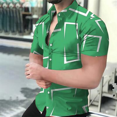 Vīriešu krekls, pludmales krekls ar ģeometrisku 3D apdruku, Havaju krekls ar īsām piedurknēm, vīriešu top vīriešu apģērbs, xs-6xl mīksts audums