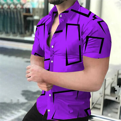 Vīriešu krekls, pludmales krekls ar ģeometrisku 3D apdruku, Havaju krekls ar īsām piedurknēm, vīriešu top vīriešu apģērbs, xs-6xl mīksts audums