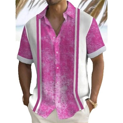 Meeste trükitud lühikeste varrukatega kraega särk, suvine mugav kangast särk, linane särk