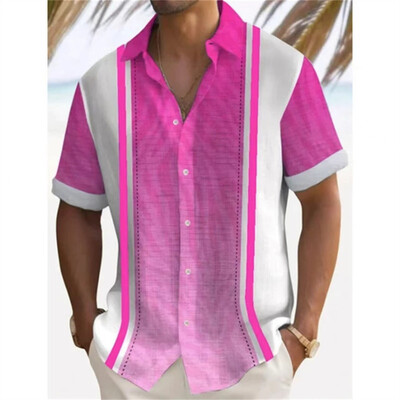 Meeste trükitud lühikeste varrukatega kraega särk, suvine mugav kangast särk, linane särk