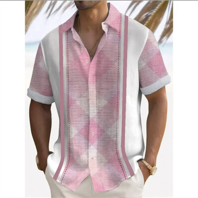 Meeste trükitud lühikeste varrukatega kraega särk, suvine mugav kangast särk, linane särk