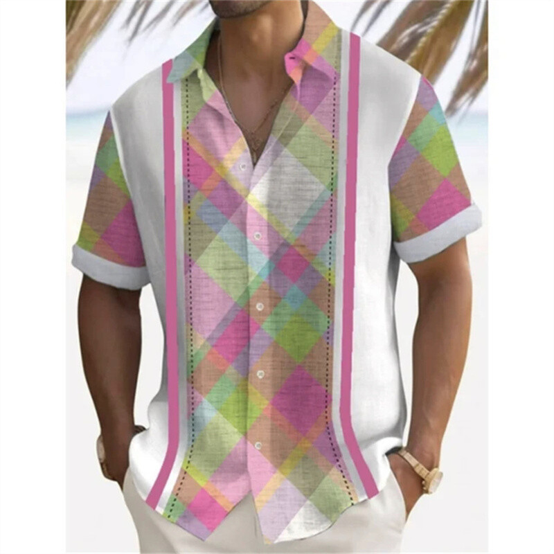 Meeste trükitud lühikeste varrukatega kraega särk, suvine mugav kangast särk, linane särk