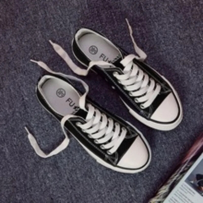 Batai moterims Žemo viršaus vulkanizuotos drobės platforminiai sportbačiai Juodi plokščiapadžiai Tenisas Moterims Klasikinis Studentų Mažos Poros Riedlentė