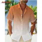 Spalvingi gradiento rašto havajietiški marškiniai vyrams Spalvoti blokai 3D spausdinti trumpomis rankovėmis laisvalaikio atvartas Aloha marškiniai Laisva palaidinė