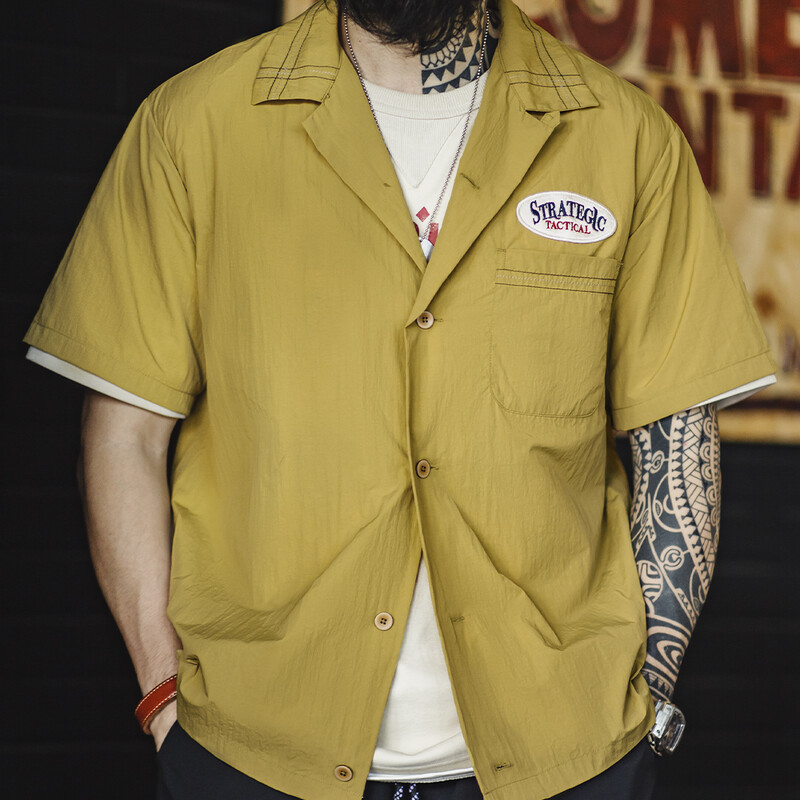 Maden Casual Oversize krekls bez gludekļa, īsām piedurknēm vienrindas atloks vienkrāsains vīriešu vasaras krekls