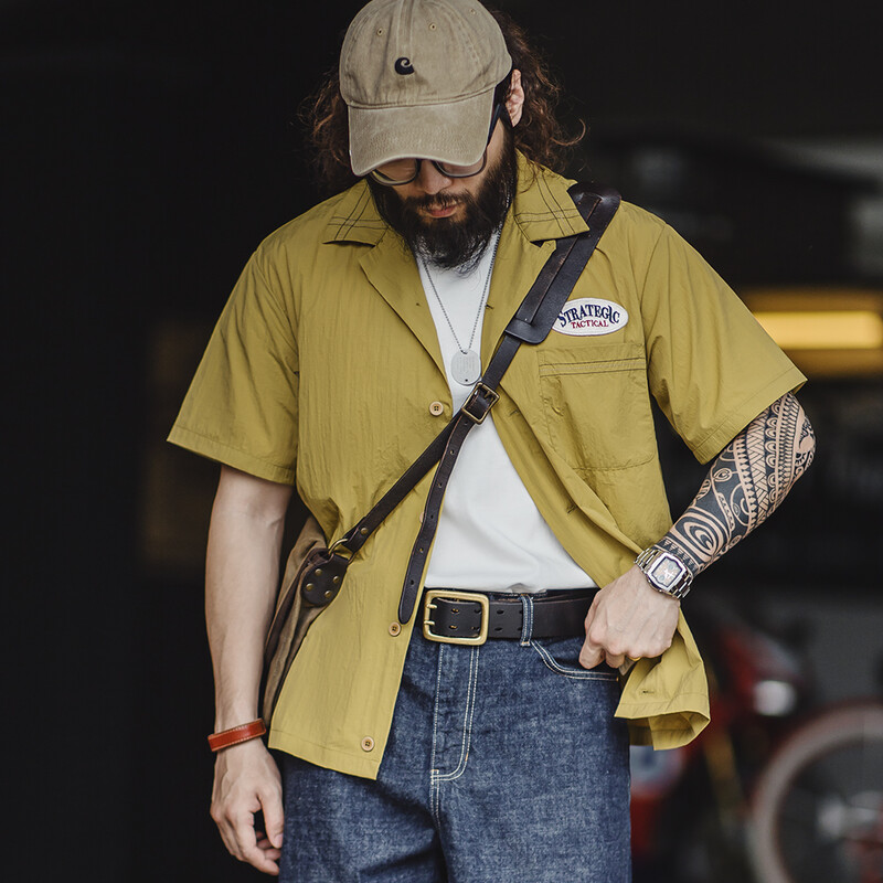 Maden Casual Oversize krekls bez gludekļa, īsām piedurknēm vienrindas atloks vienkrāsains vīriešu vasaras krekls